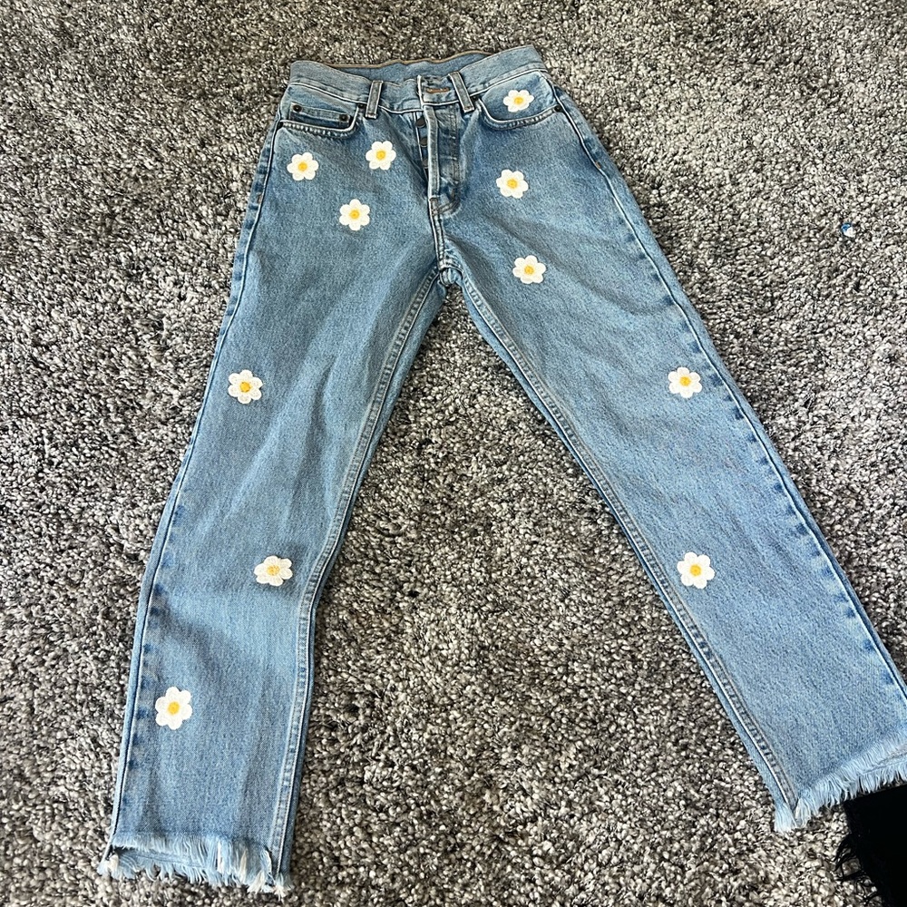 carmar size 24 straight leg flower jeans
